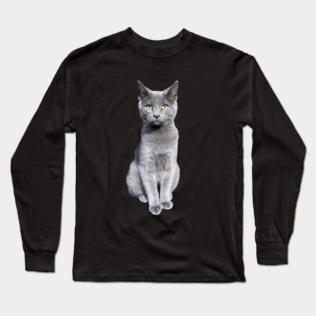 Russian Blue Cat Kitten Long Sleeve T-Shirt by ElegantCat